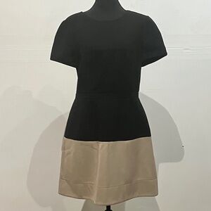 BCBGMaxAzria Black and Tan Colorblock Short Sleeve Dress